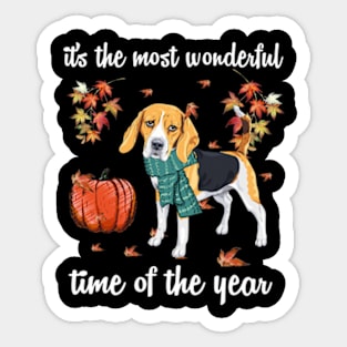 Beagle Dog Autumn Fall Most Wonderful Time Maple Gift Sticker